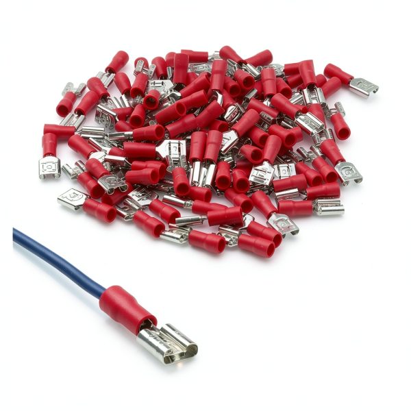 100Pcs FDD1.25-250 Female Insulated Electrical Crimp TerminalS for 0.5-1.5mm2 Wire Cable Connectors AWG 22-18-1